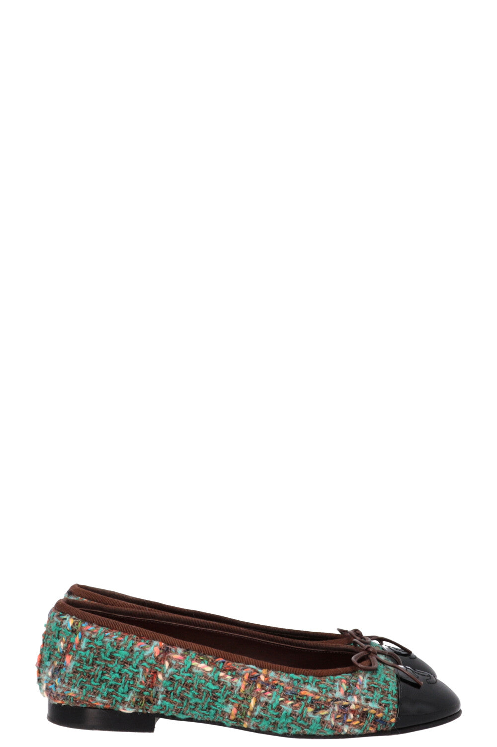 CHANEL CC Ballet Flats Tweed Green
