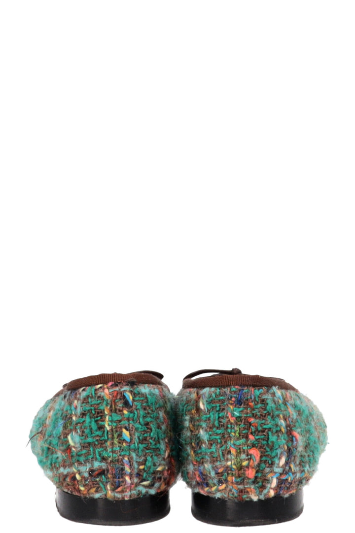 CHANEL CC Ballet Flats Tweed Green