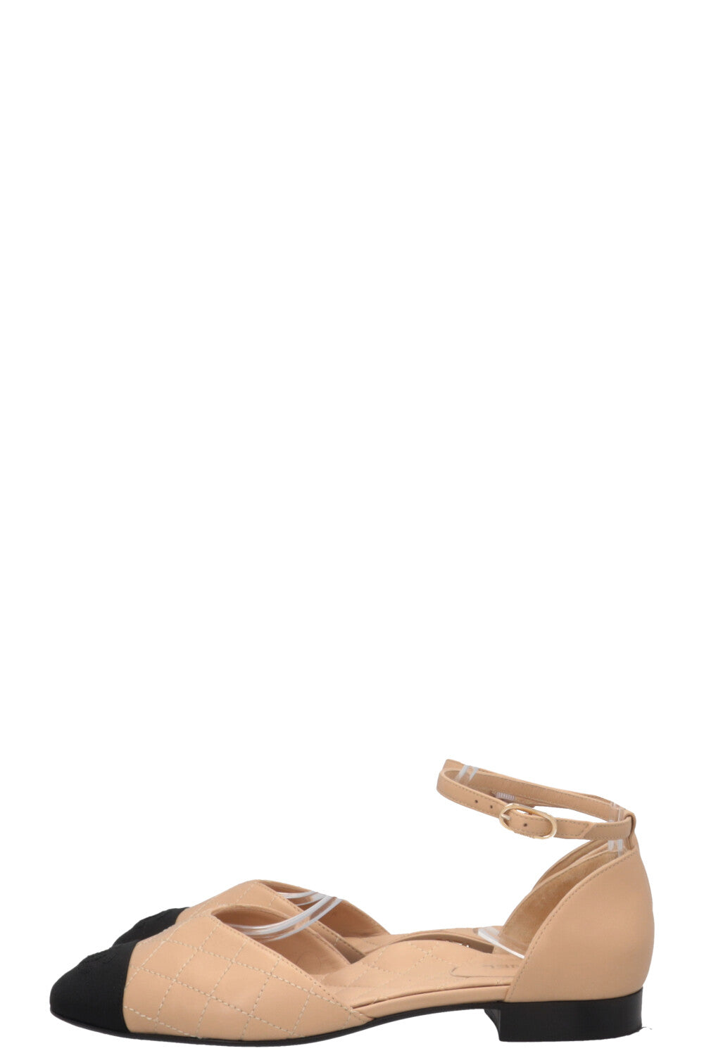 CHANEL CC Cap Toe Quilted Sandals Flats Nude