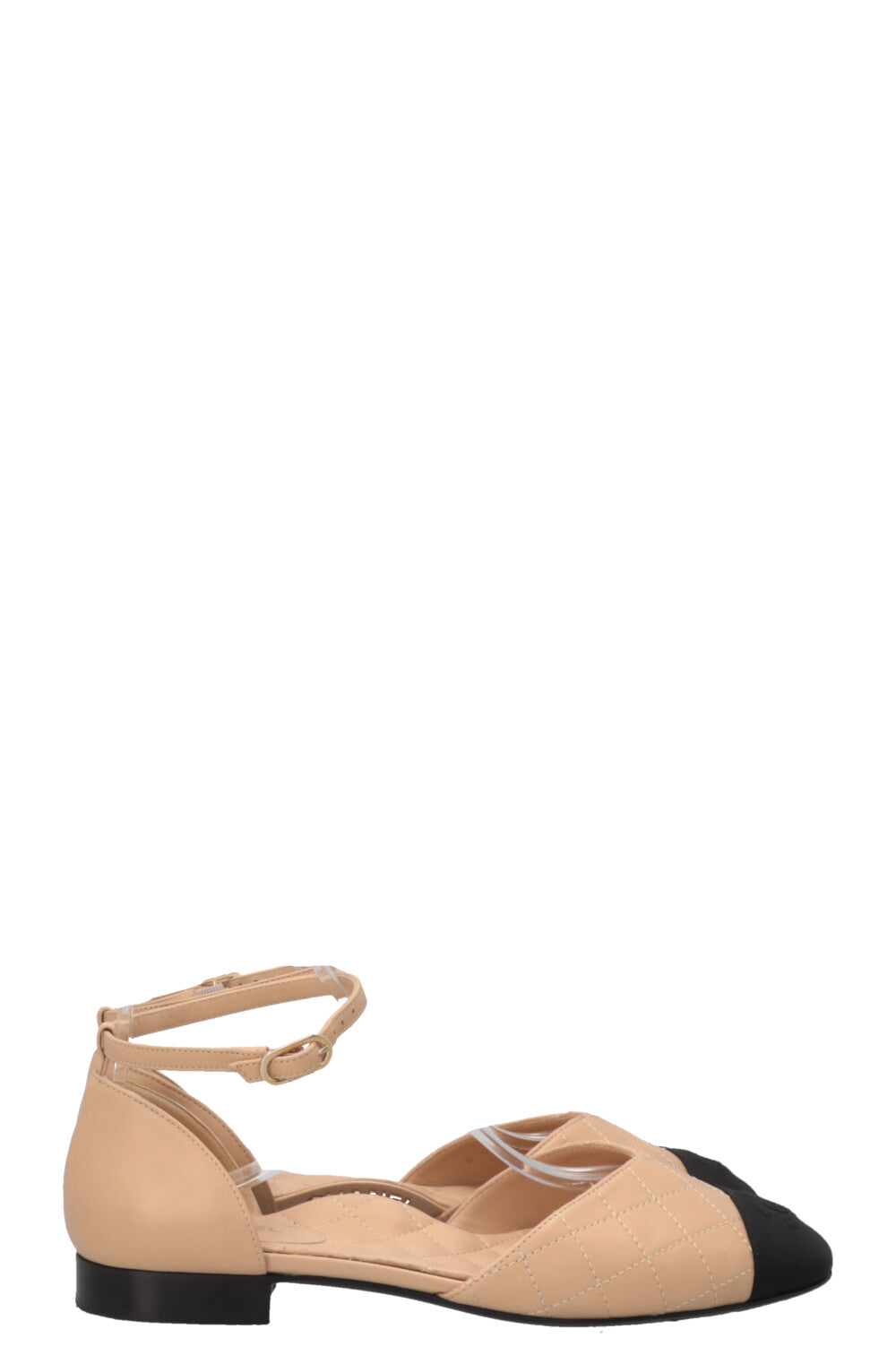 CHANEL CC Cap Toe Quilted Sandals Flats Nude