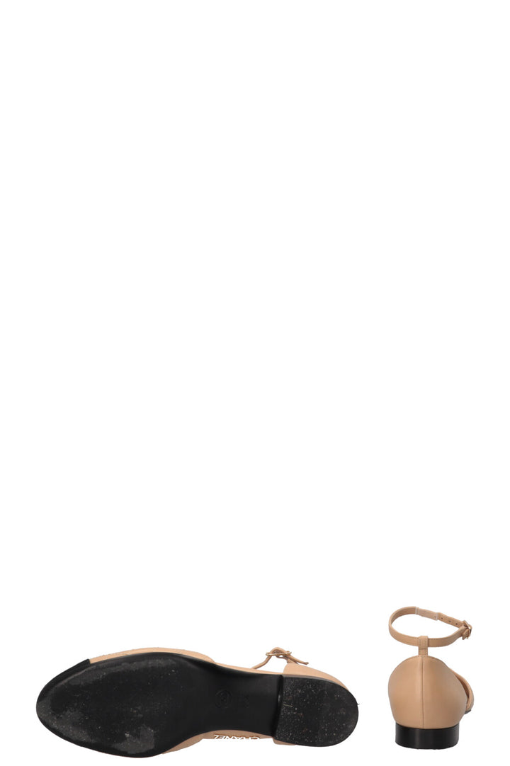 CHANEL CC Cap Toe Quilted Sandals Flats Nude