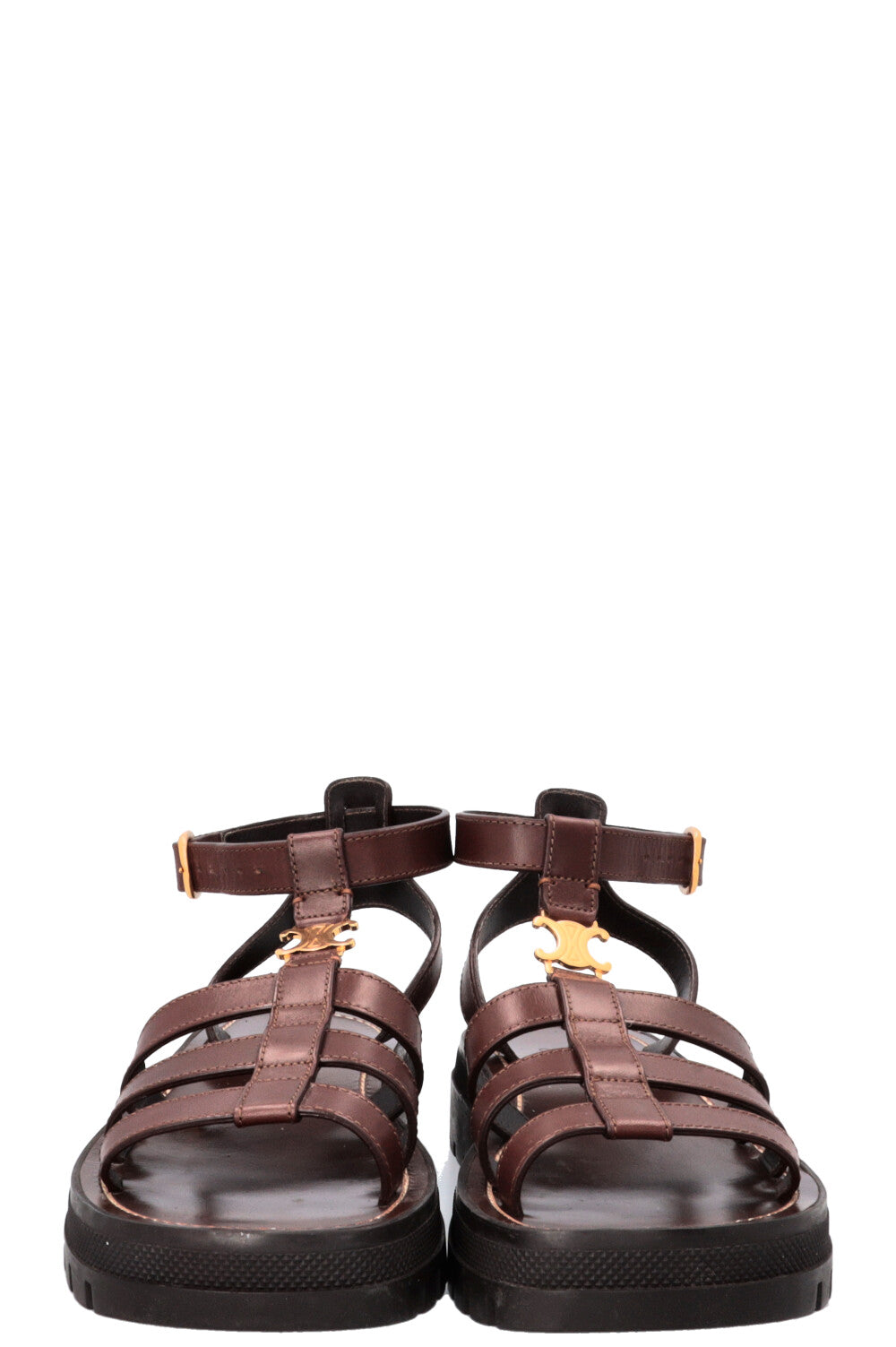 CELINE Clea Triomphe Gladiator Sandals Leather Brown