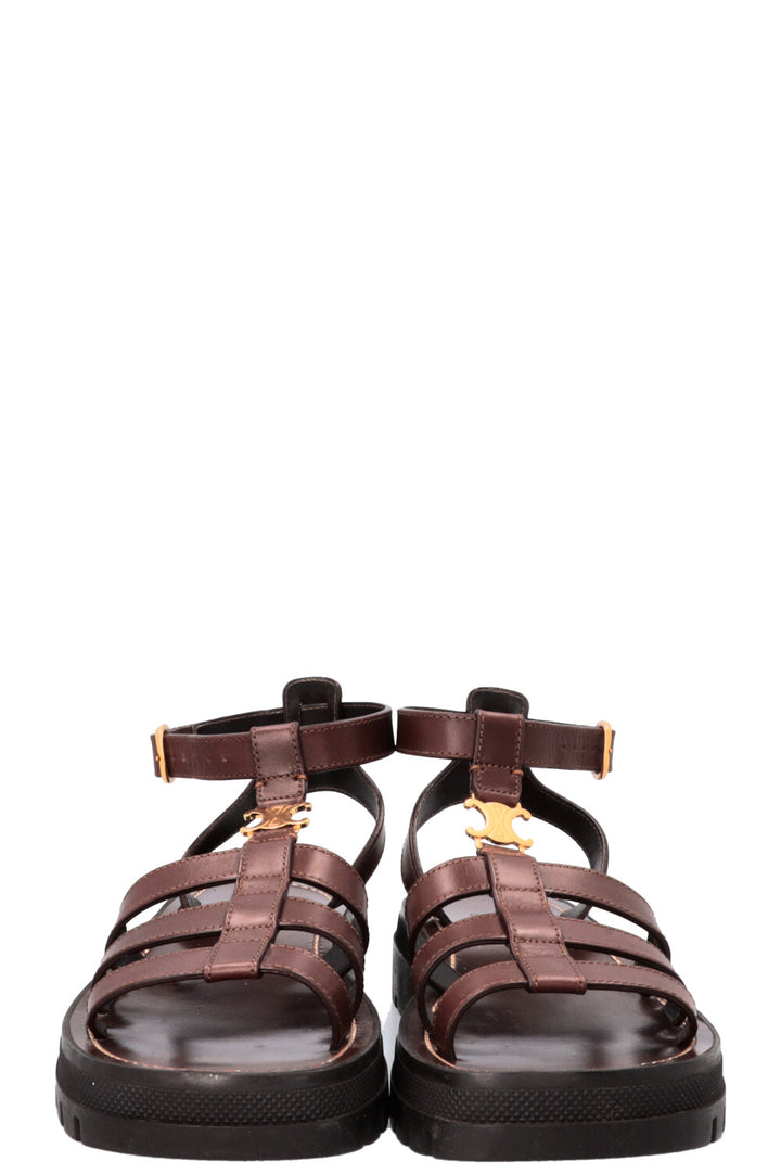 CELINE Clea Triomphe Gladiator Sandals Leather Brown