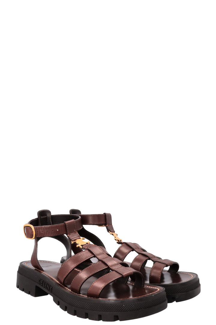 CELINE Clea Triomphe Gladiator Sandals Leather Brown