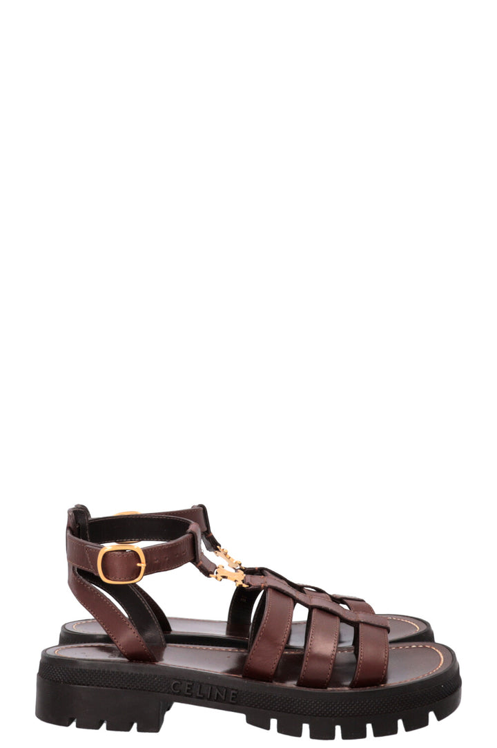 CELINE Clea Triomphe Gladiator Sandals Leather Brown