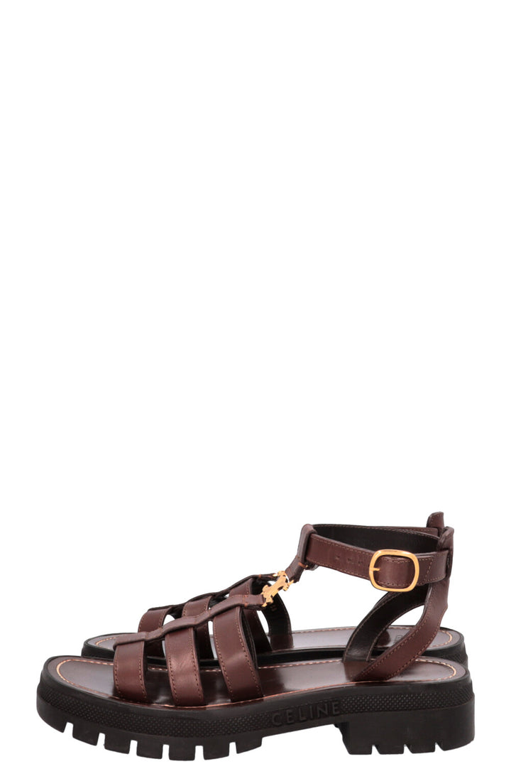 CELINE Clea Triomphe Gladiator Sandals Leather Brown