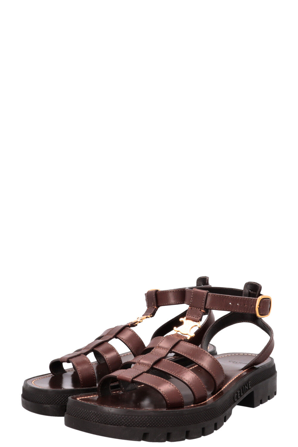 CELINE Clea Triomphe Gladiator Sandals Leather Brown