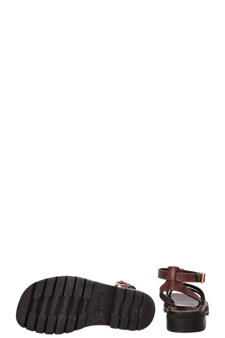 CELINE Clea Triomphe Gladiator Sandals Leather Brown