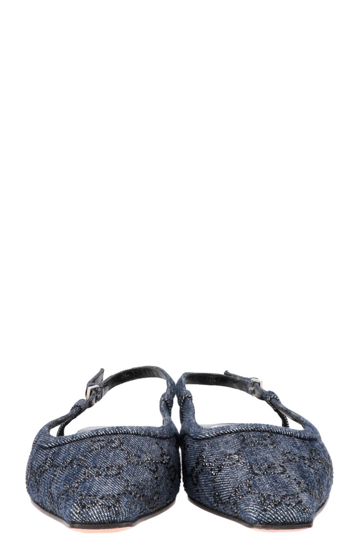 GUCCI GG Slingback Flats Crystal Denim Blue