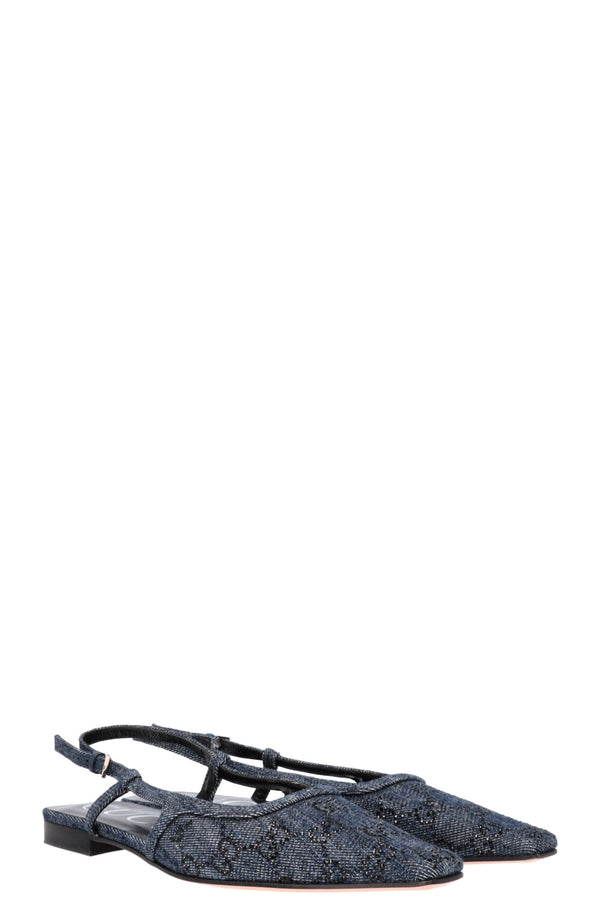 GUCCI GG Slingback Flats Denim Bleu Cristal