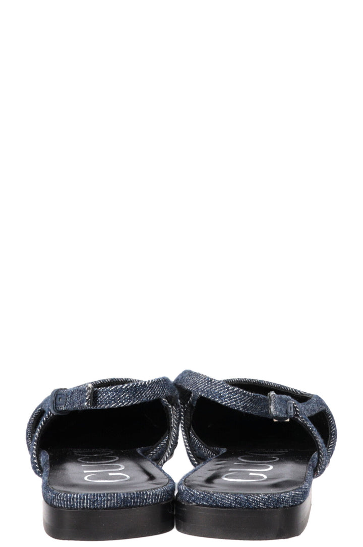 GUCCI GG Slingback Flats Crystal Denim Blue