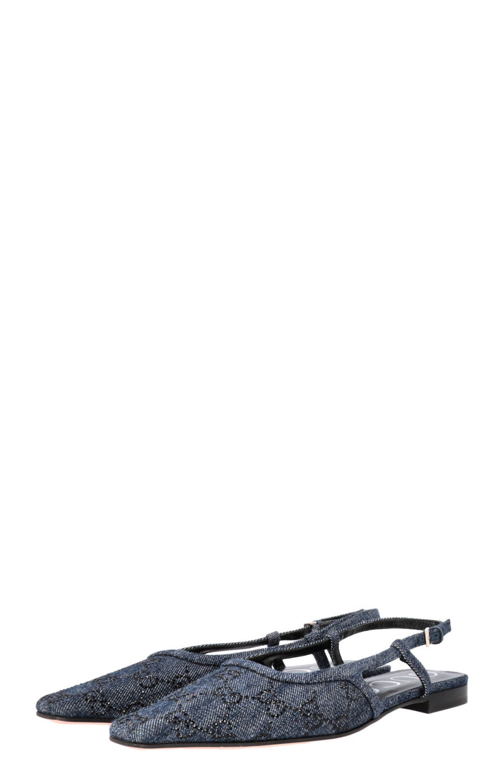 GUCCI GG Slingback Flats Crystal Denim Blue