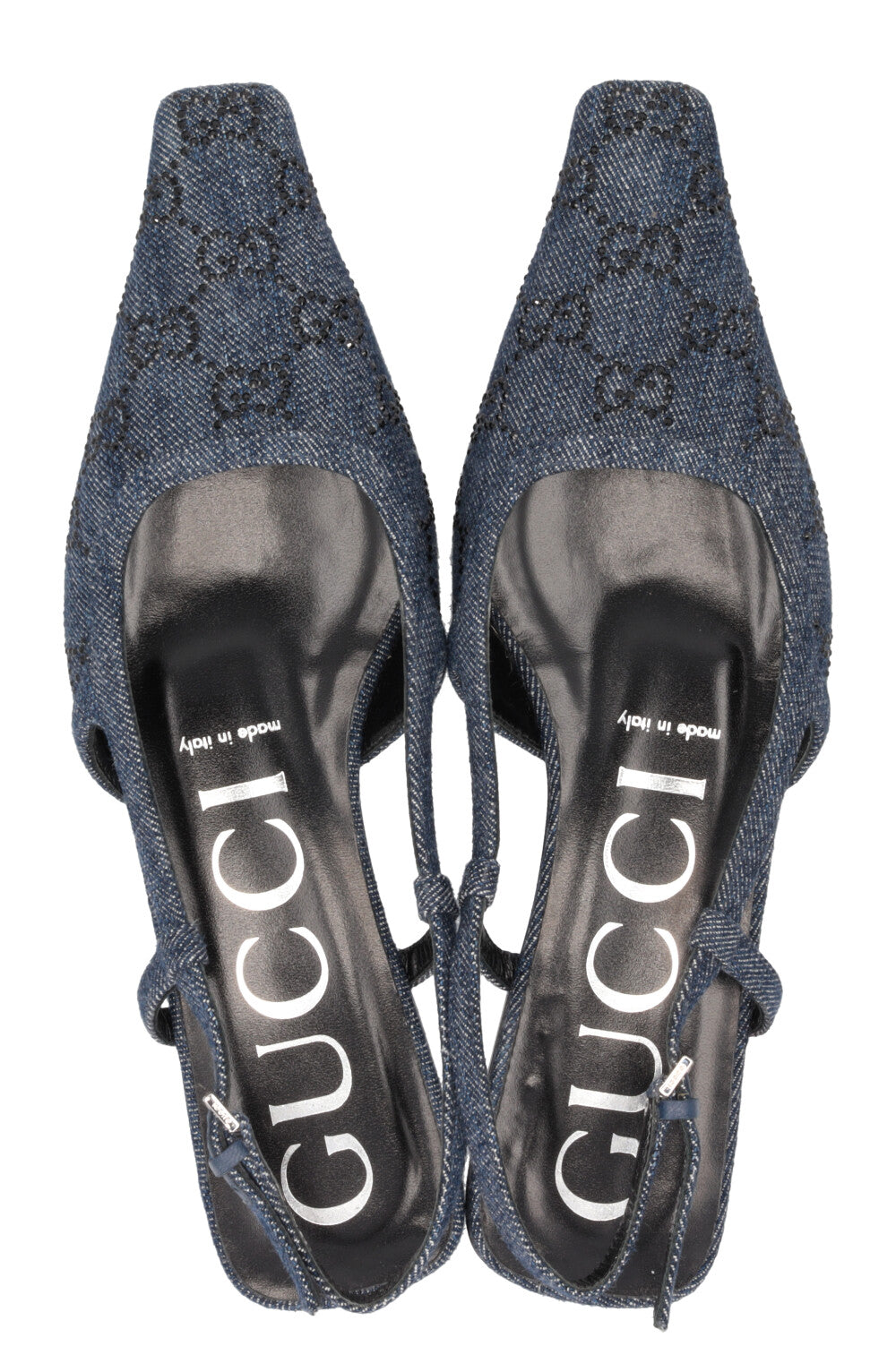 GUCCI GG Slingback Flats Crystal Denim Blue