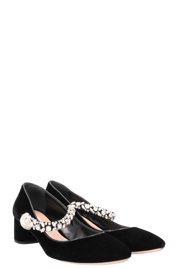 MIU MIU Heels Velvet Crystals Black