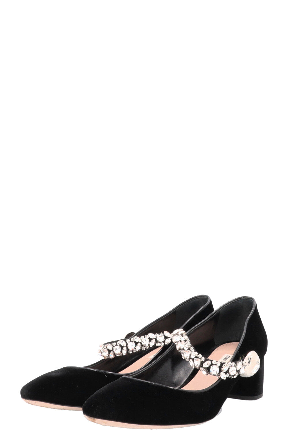 Chaussures à talons MIU MIU velours et cristaux noirs