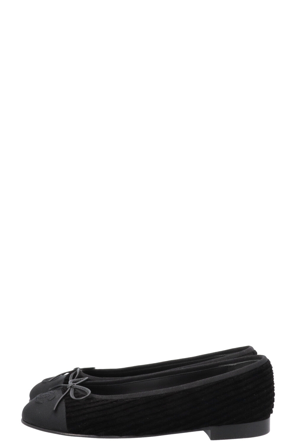 CHANEL Ballerines Classiques Velours Côtelé Noir
