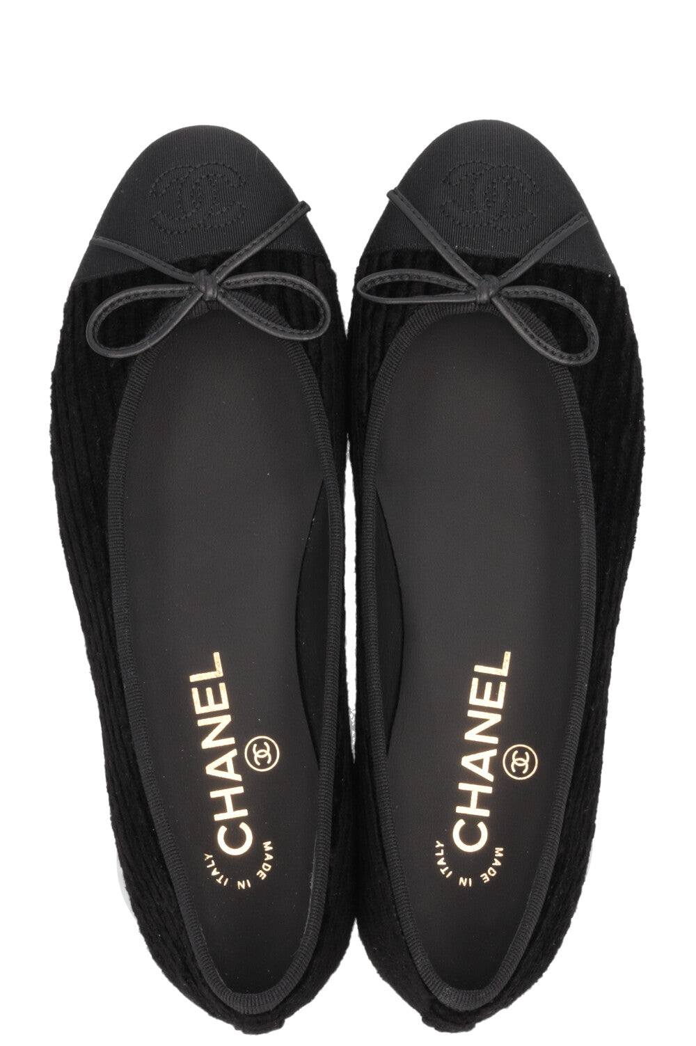 CHANEL Ballerines Classiques Velours Côtelé Noir