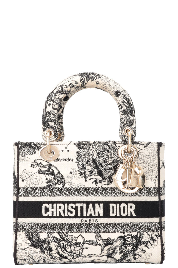 CHRISTIAN DIOR Medium Lady Dior D-Lite Hercules Canvas Ivory Black