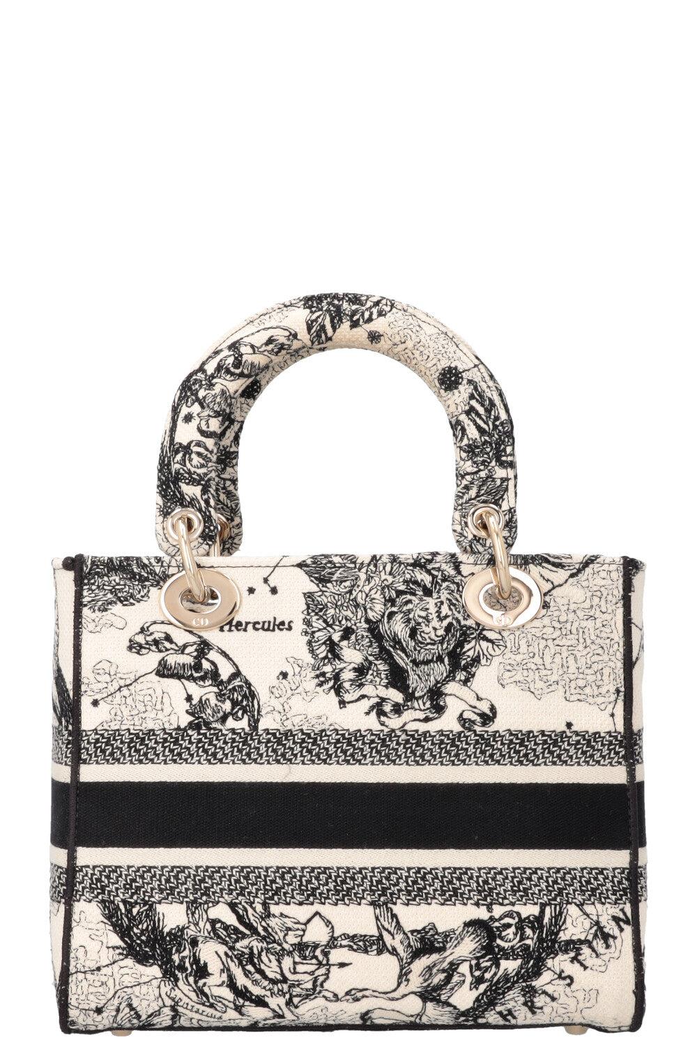 CHRISTIAN DIOR Medium Lady Dior D-Lite Hercules Canvas Ivory Black