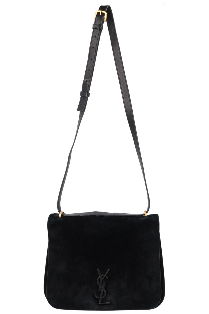 SAINT LAURENT Spontini Saddle Bag Large Suede Black