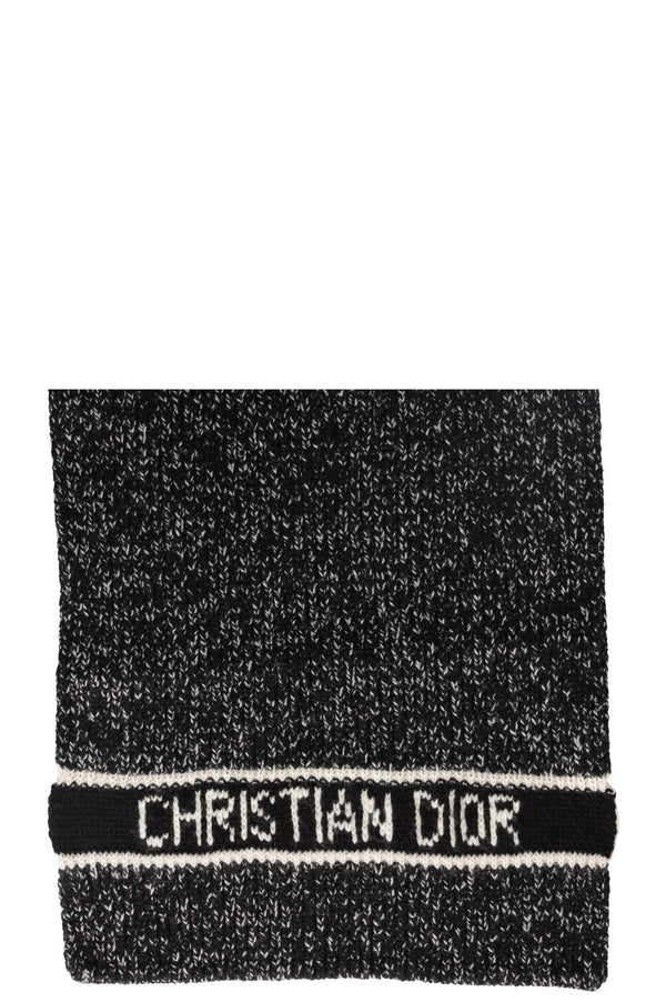 CHRISTIAN DIOR Scarf Wool Cashmere Black White