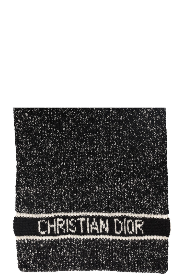 CHRISTIAN DIOR Scarf Wool Cashmere Black White