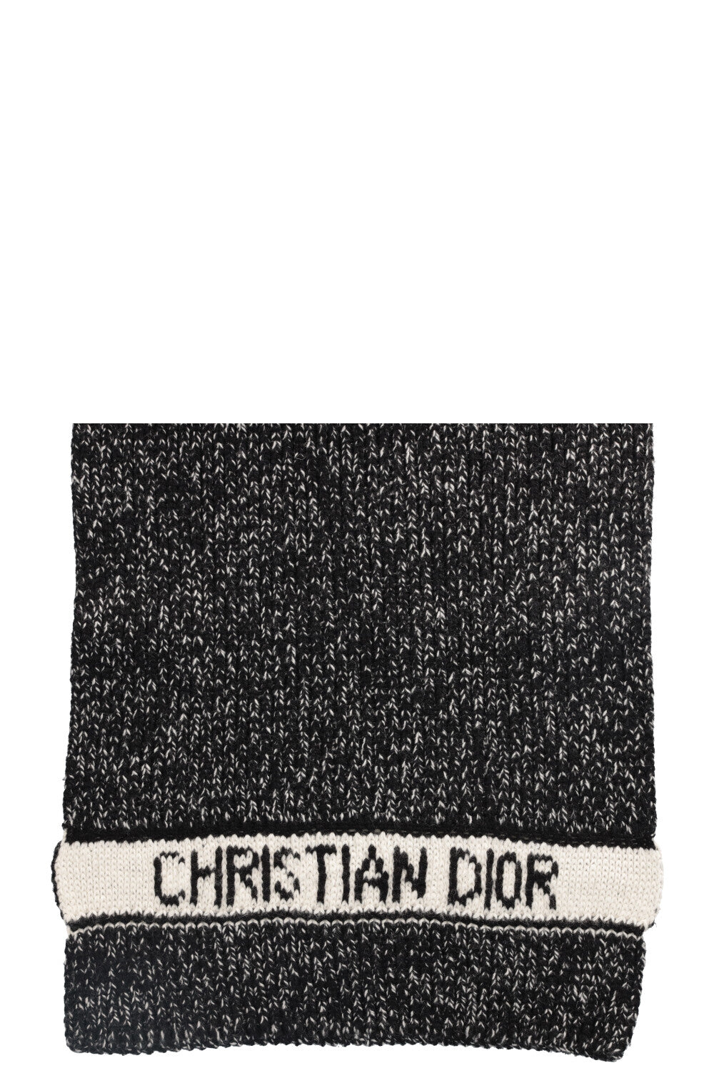 CHRISTIAN DIOR Scarf Wool Cashmere Black White