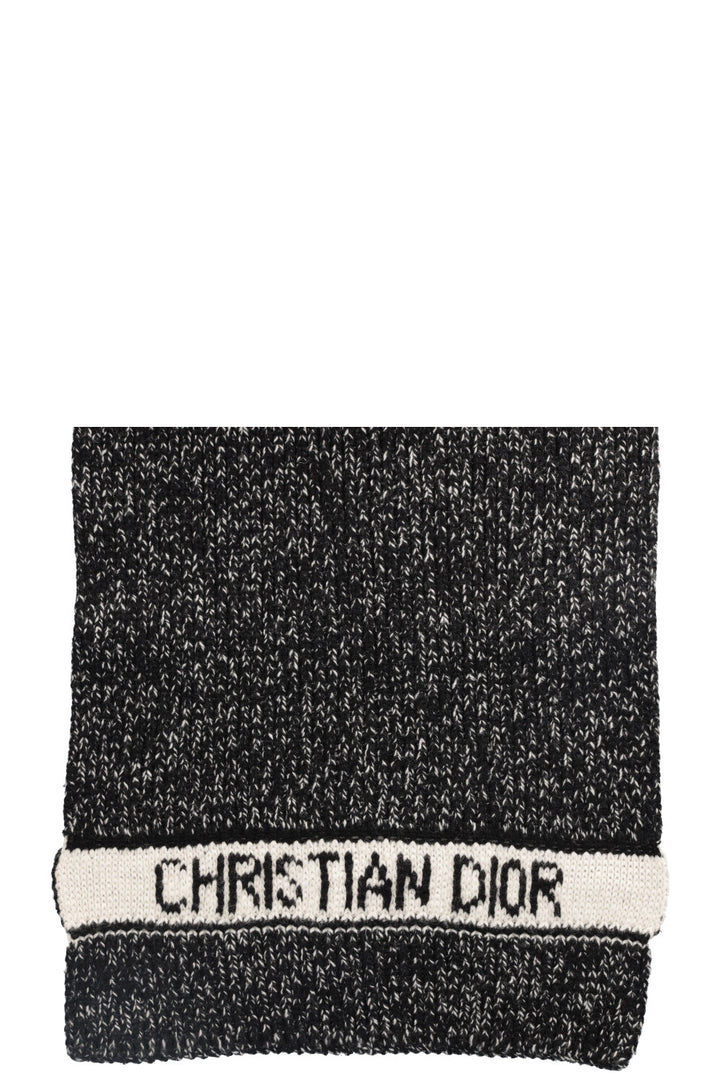 CHRISTIAN DIOR Scarf Wool Cashmere Black White