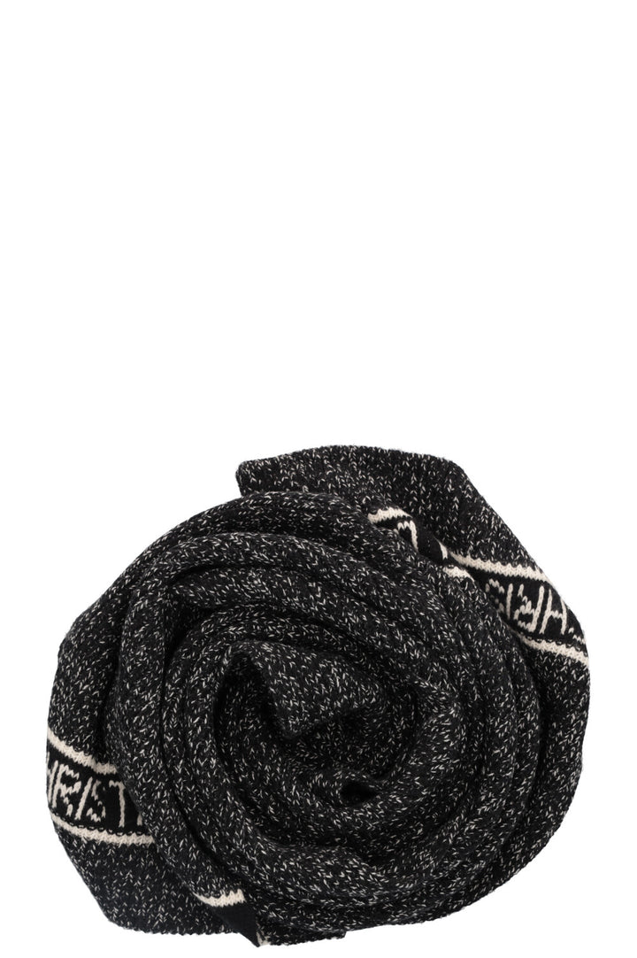 CHRISTIAN DIOR Scarf Wool Cashmere Black White