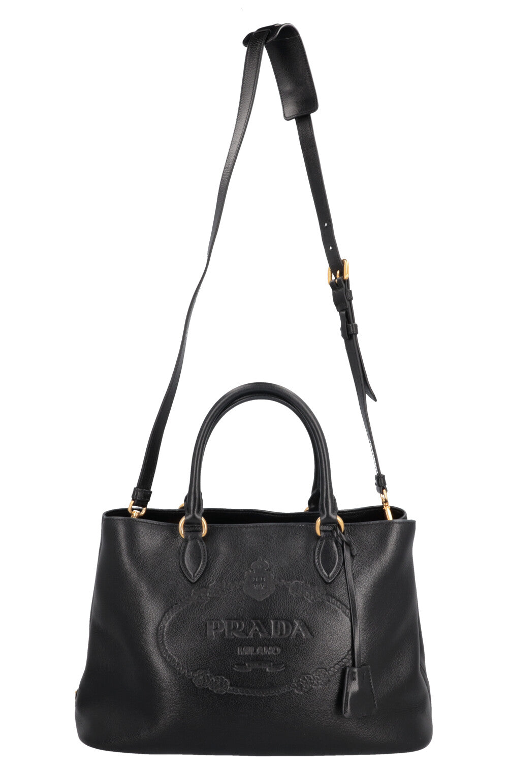 PRADA Logo Tote Bag Leather Black