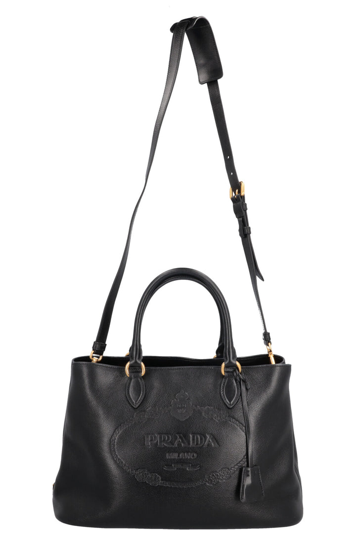 PRADA Logo Tote Bag Leather Black