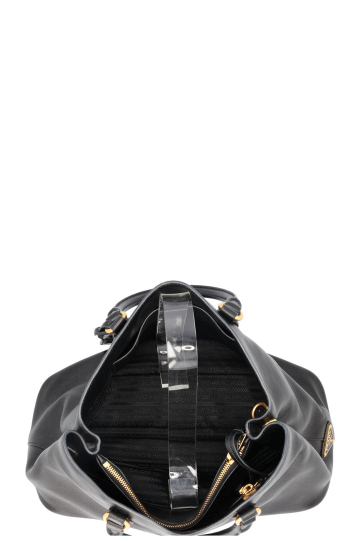 PRADA Logo Tote Bag Leather Black