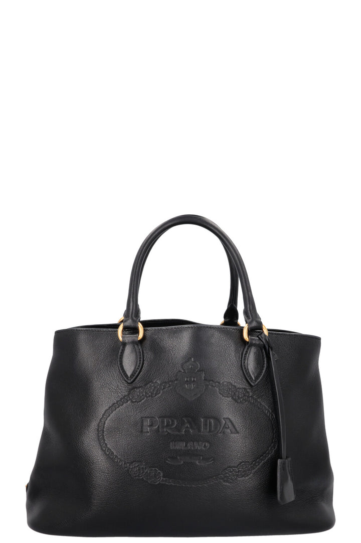 PRADA Logo Tote Bag Leather Black
