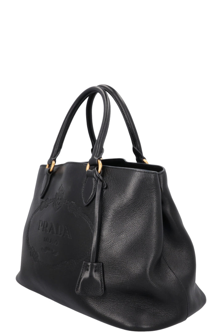PRADA Logo Tote Bag Leather Black