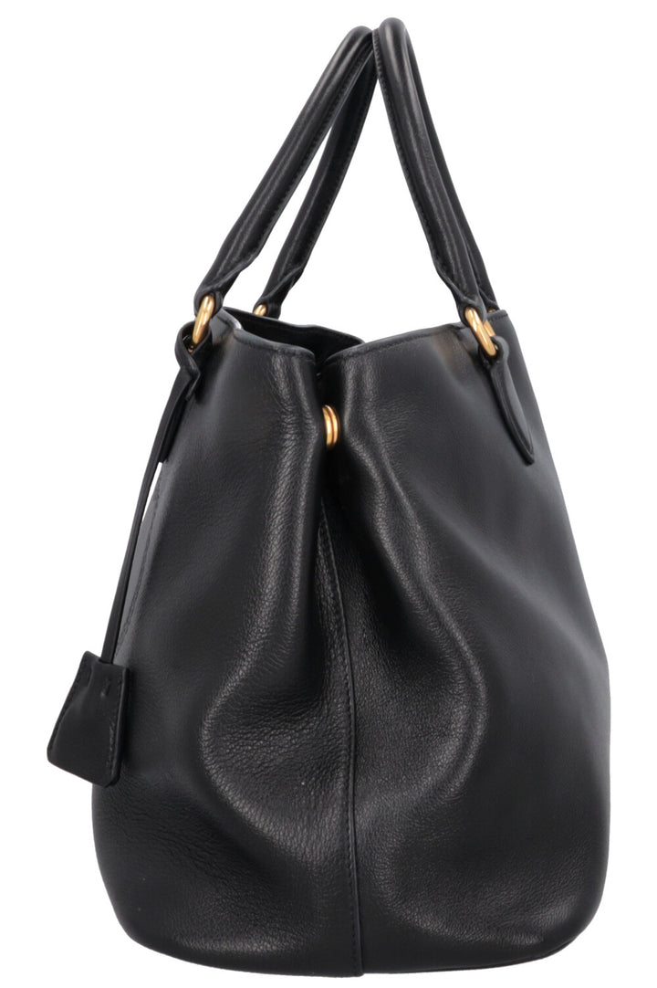 PRADA Logo Tote Bag Leather Black