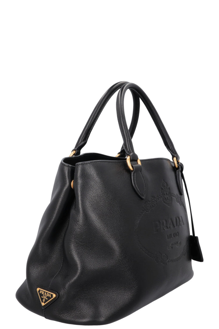 PRADA Logo Tote Bag Leather Black