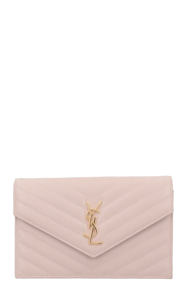 SAINT LAURENT Small Cassandre Envelope Chain Wallet Leather Beige