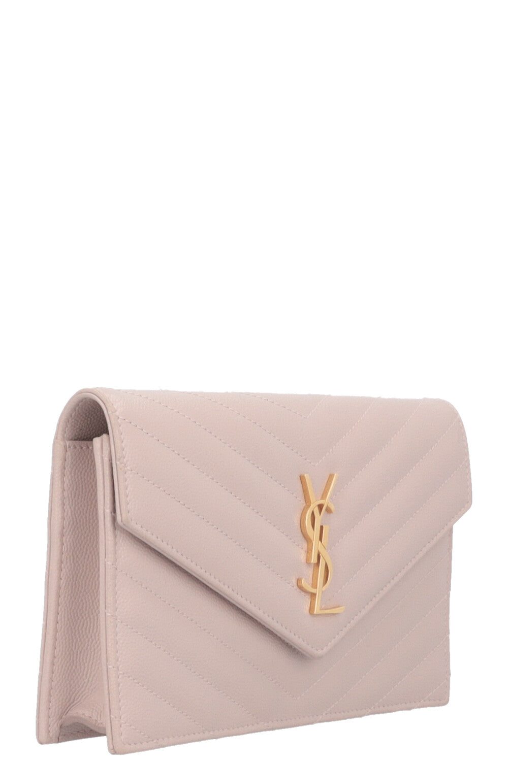 SAINT LAURENT Small Cassandre Envelope Chain Wallet Leather Beige REAWAKE