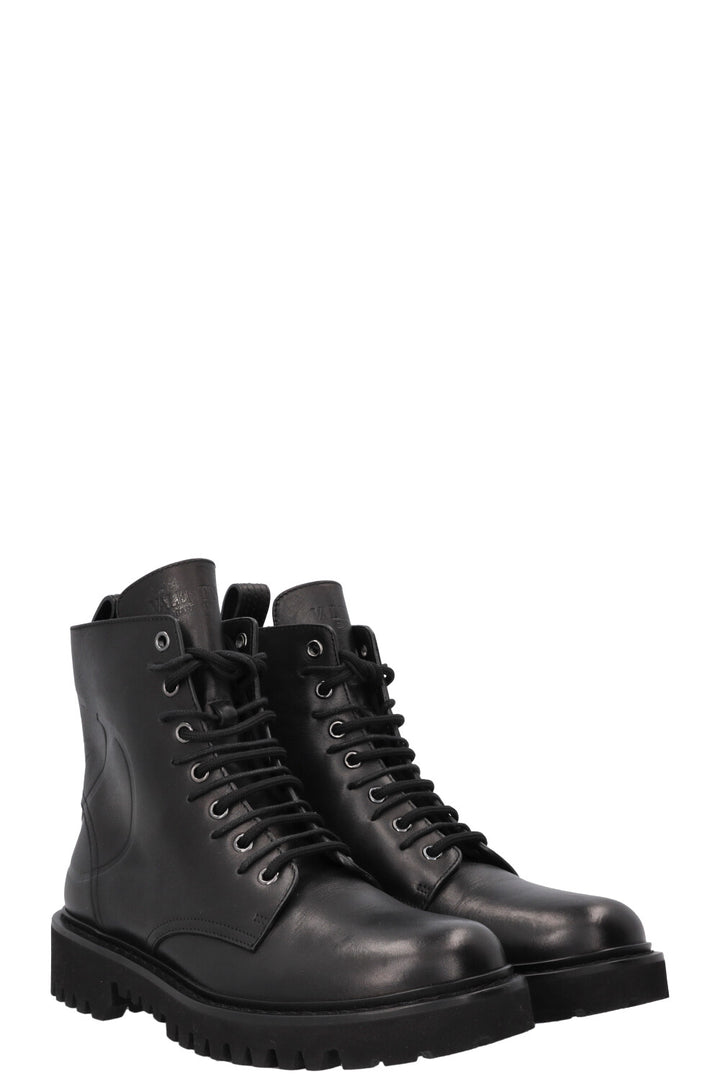 VALENTINO V Logo Lace Up Ankle Boots Black