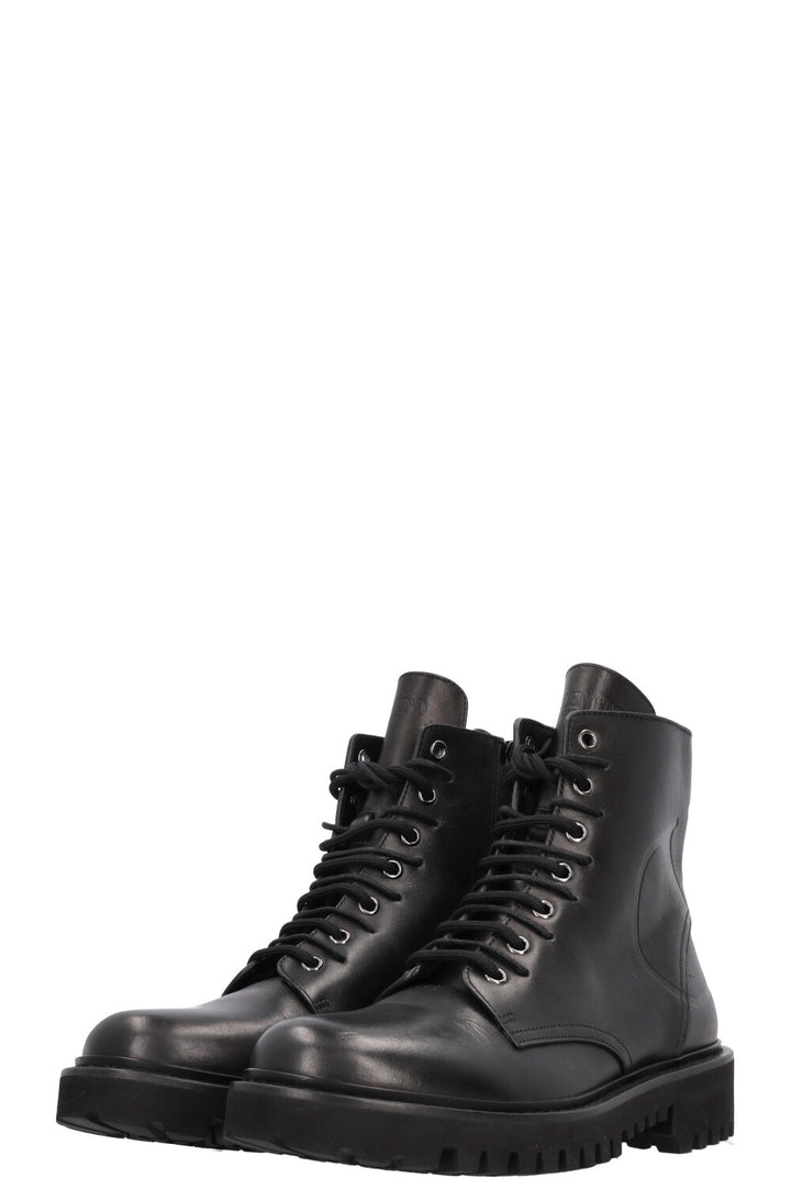 Bottines à lacets avec logo V VALENTINO noires