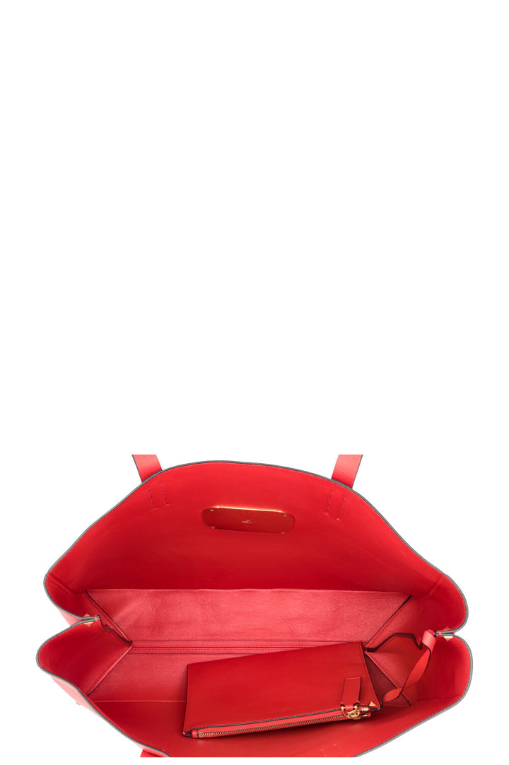 VALENTINO V Logo Tote Bag Leather Red