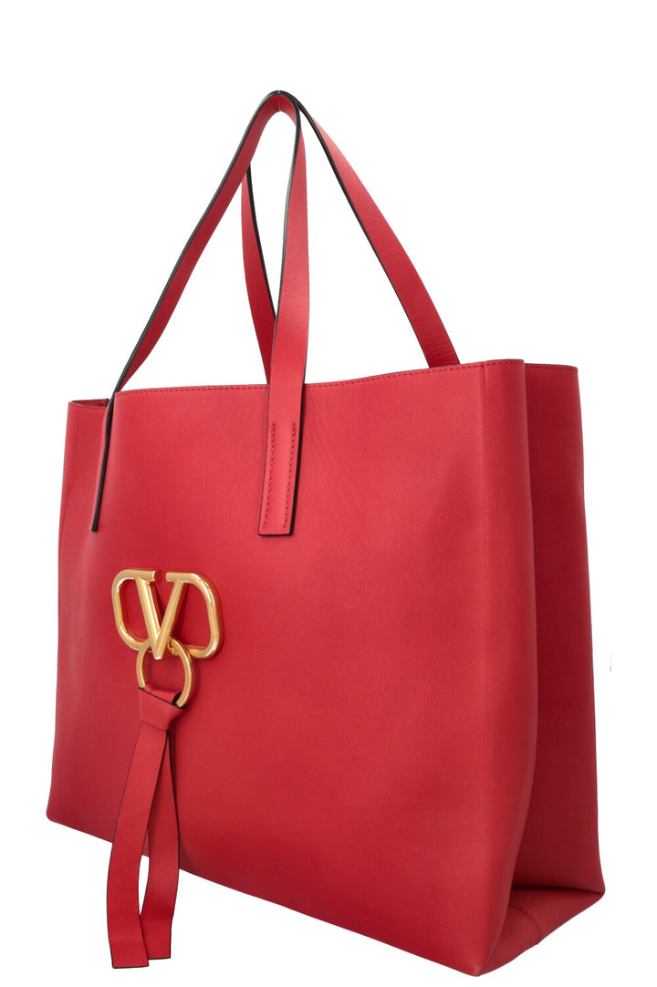 VALENTINO V Logo Tote Bag Leather Red