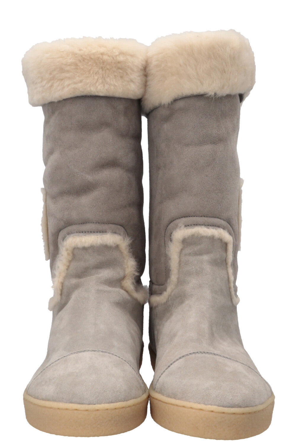 CHANEL CC Shearling Knee High Boots Suede