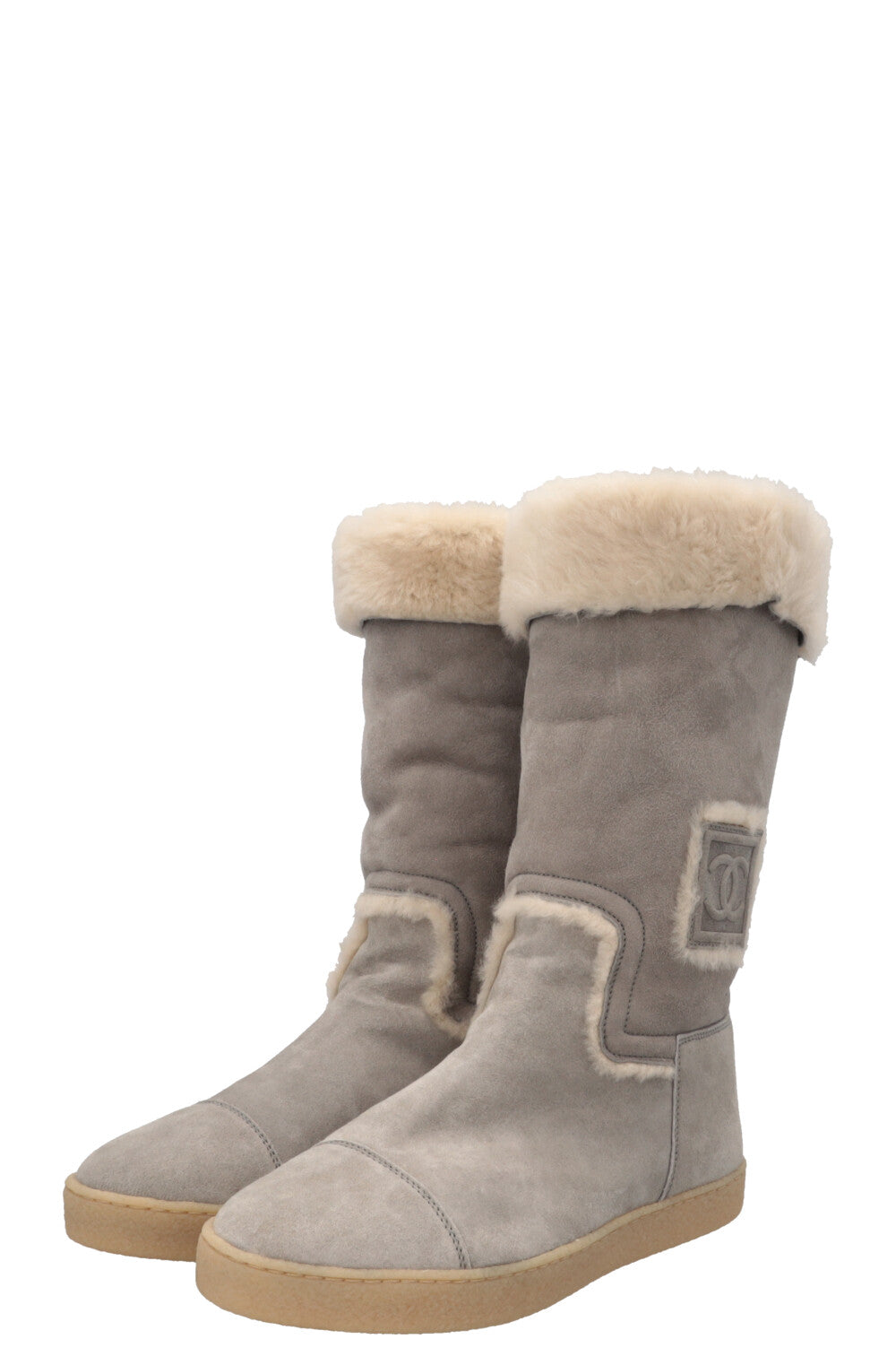 CHANEL CC Shearling Knee High Boots Suede