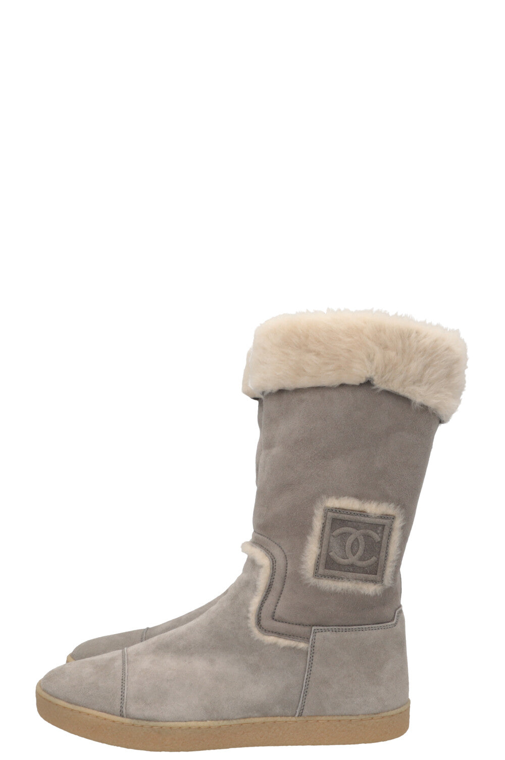 CHANEL CC Shearling Knee High Boots Suede