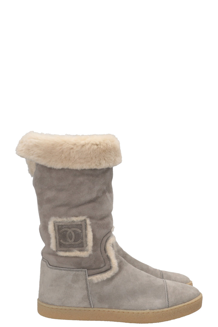 CHANEL CC Shearling Knee High Boots Suede