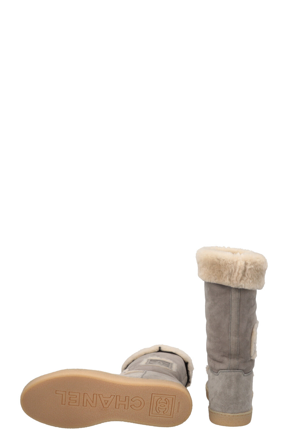 CHANEL CC Shearling Knee High Boots Suede