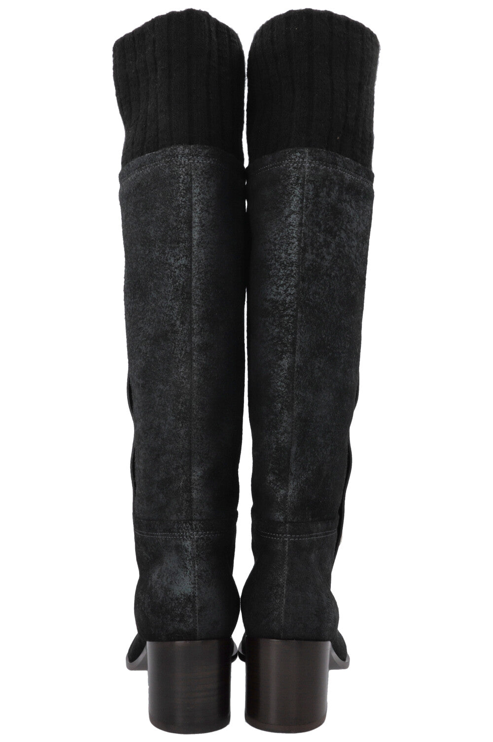CHANEL Button Knee High Knit Boots Leather
