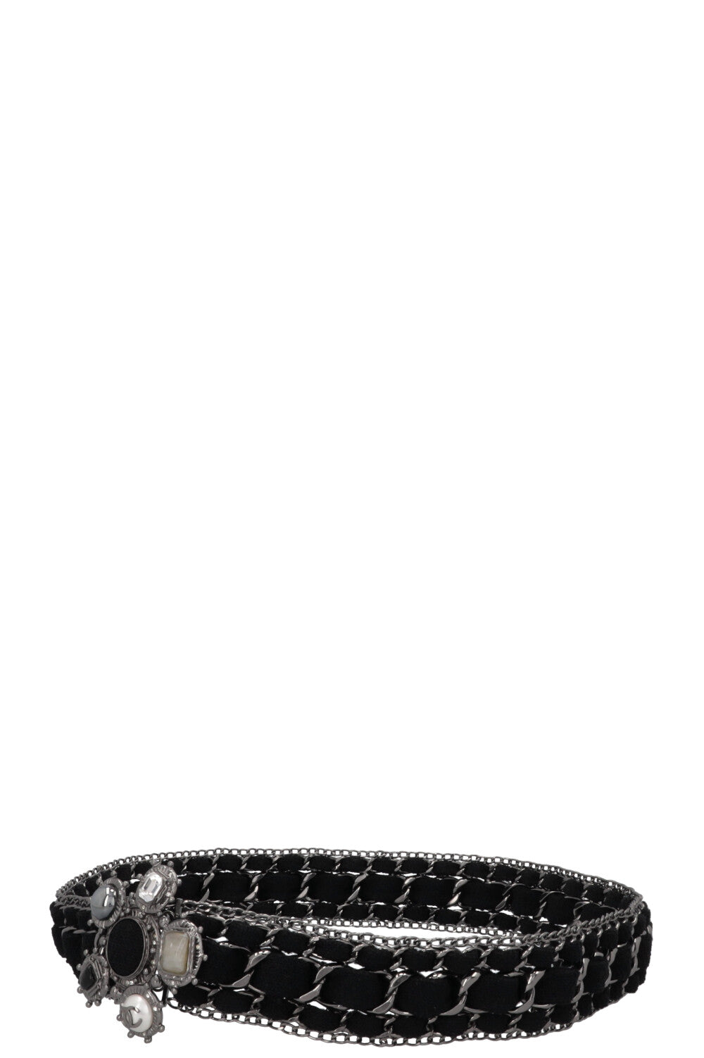 CHANEL 2005 Cross Chain Tweed Belt Black