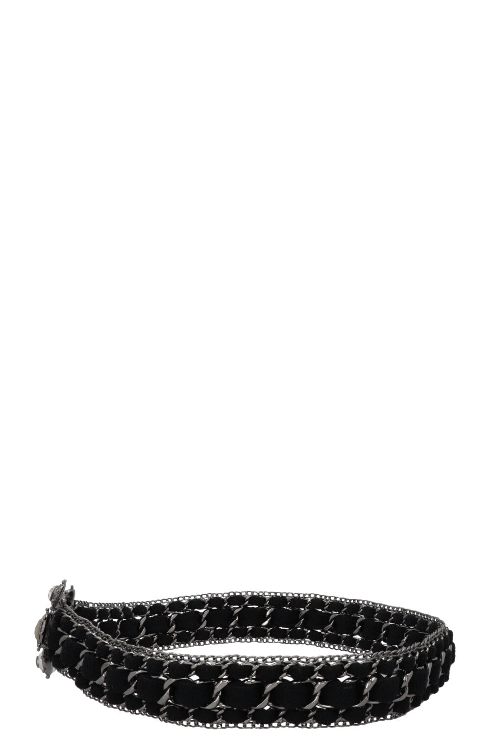 CHANEL 2005 Cross Chain Tweed Belt Black